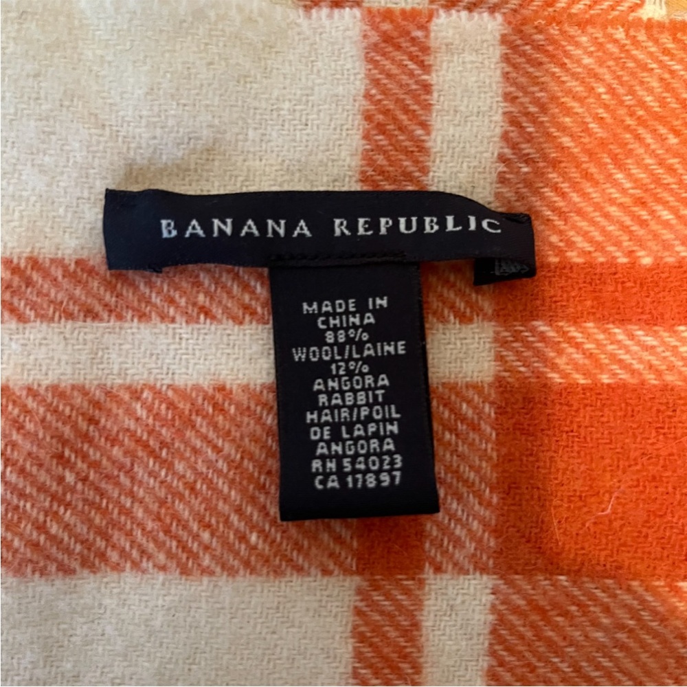 Banana Republic Orange and Cream Plaid Wool Scarf